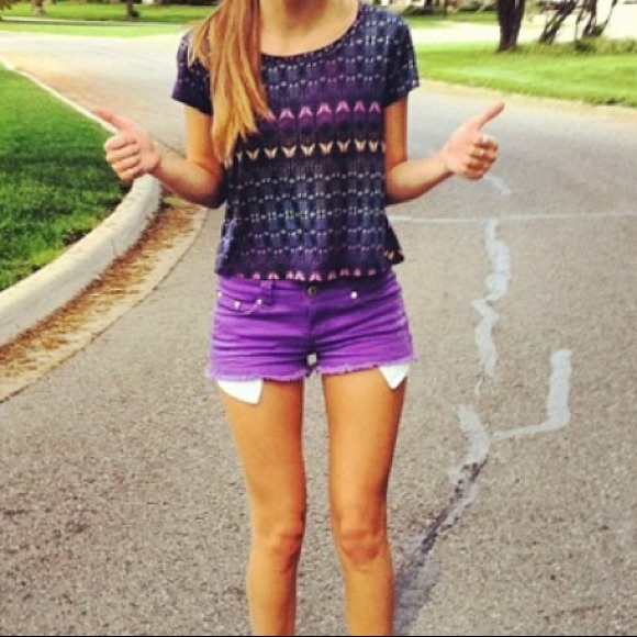 purple denim shorts womens